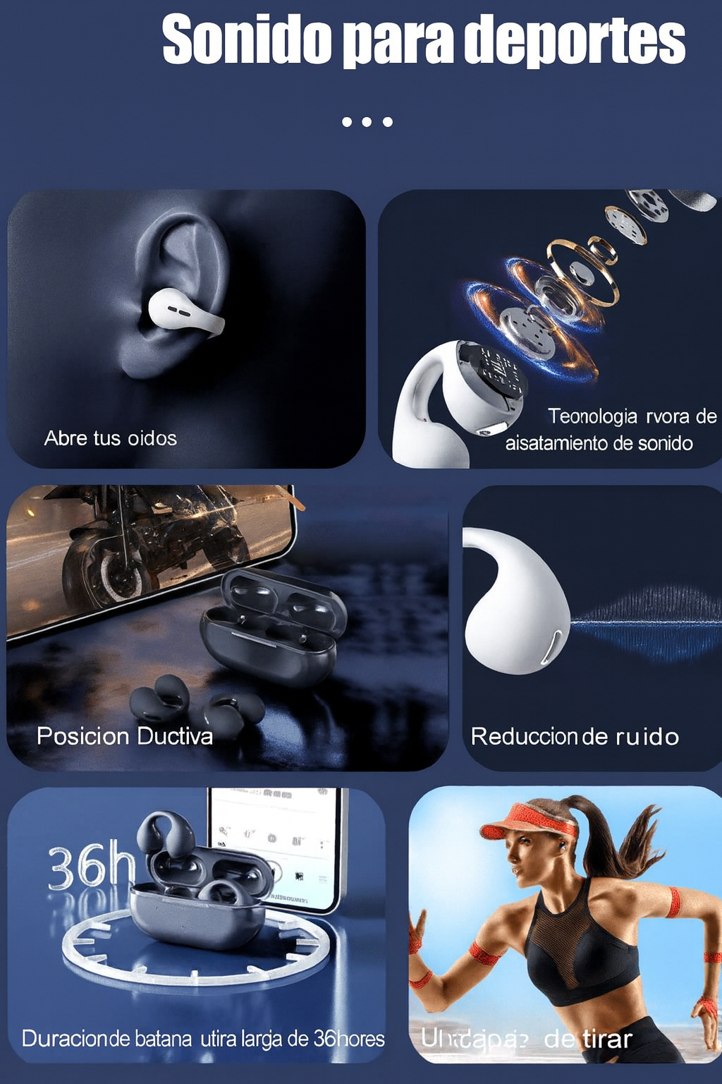 Auriculares inalámbricos con clip para la oreja y conducción